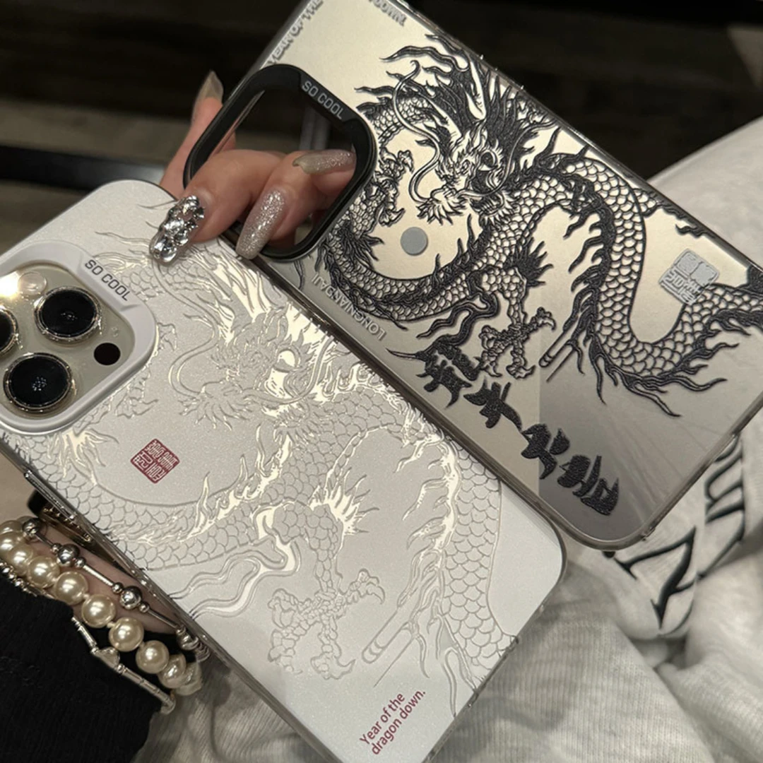 ins新年黑白龙iphone15苹果13pro手机壳14pro/12华为oppo小米vivo