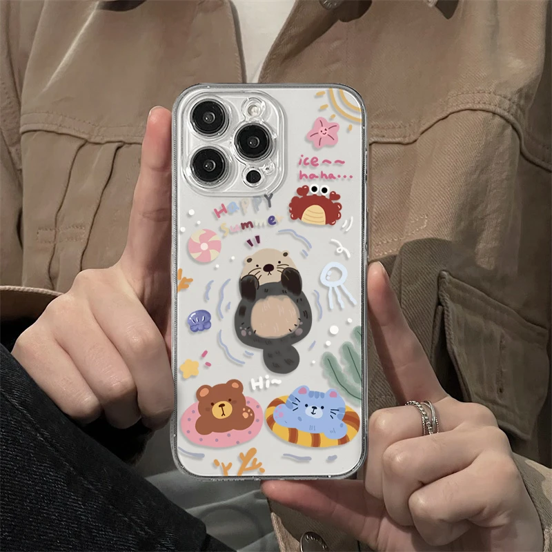 苹果/oppo/华为/小米vivo可爱游泳动物iPhone14手机壳13/12软壳11