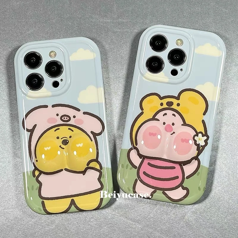 膨胀小猪维尼iphone13promax苹果14捏捏脸12pro手机壳XS XR立体11