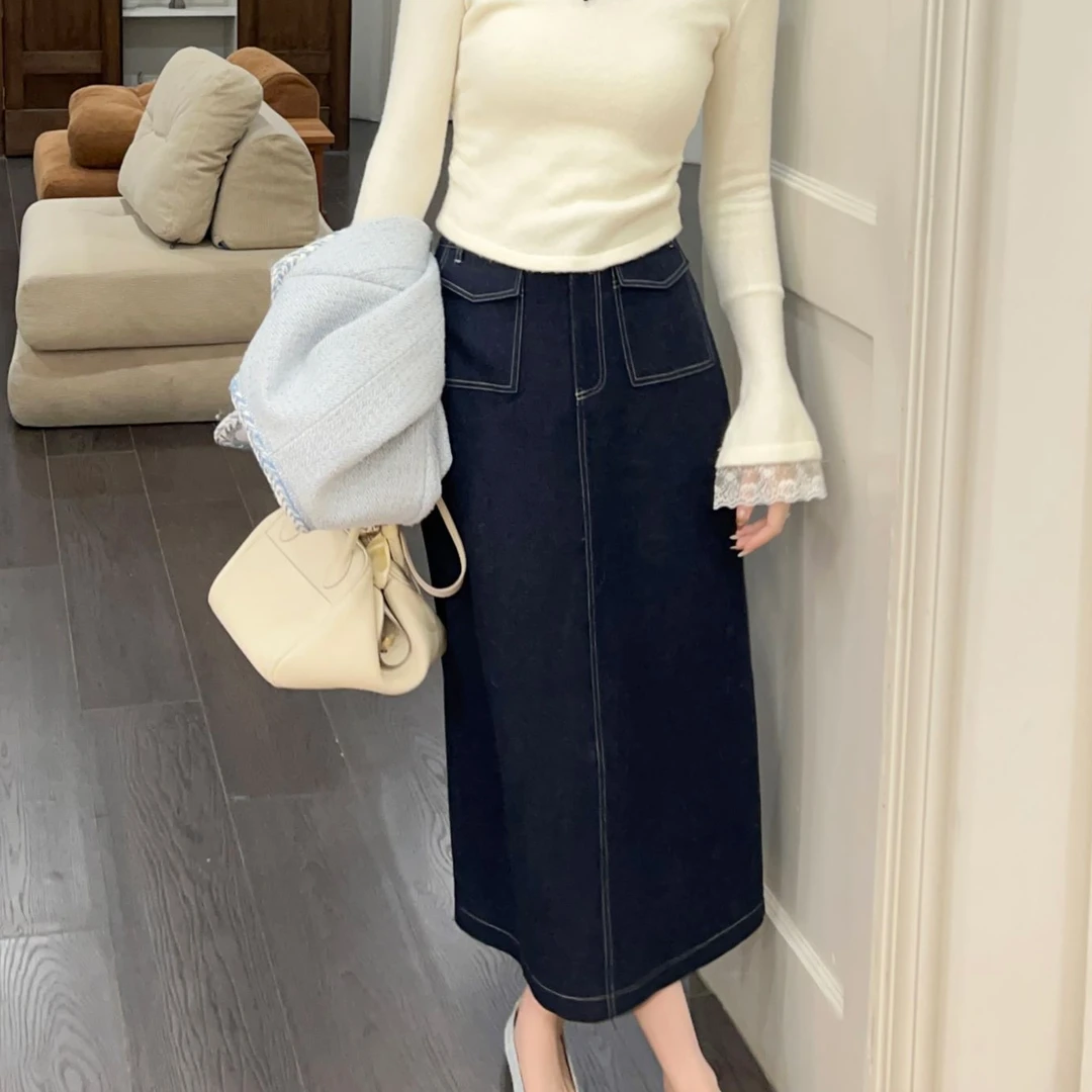 【芝士Cheese】蓝风铃 简约气质百搭高级感显瘦中长款牛仔半身裙