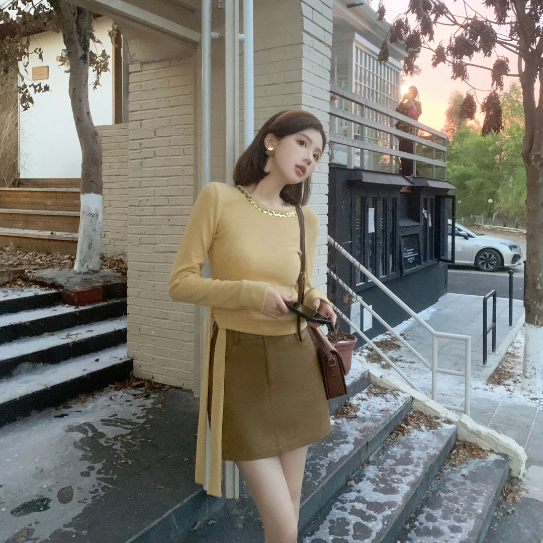 【芝士Cheese】原野焦糖 长袖气质休闲百搭纯色圆领秋冬套头上衣