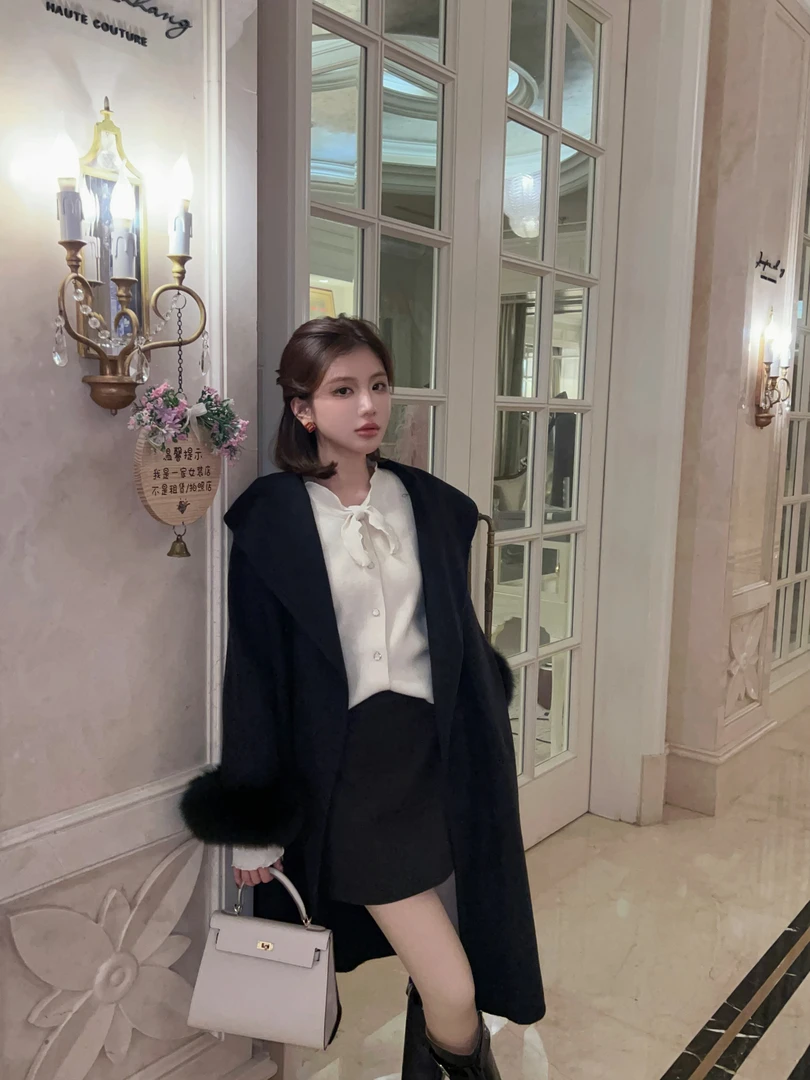 【芝士Cheese】雪落圣诞岛 优雅气质70绵羊毛大衣时尚重工外套