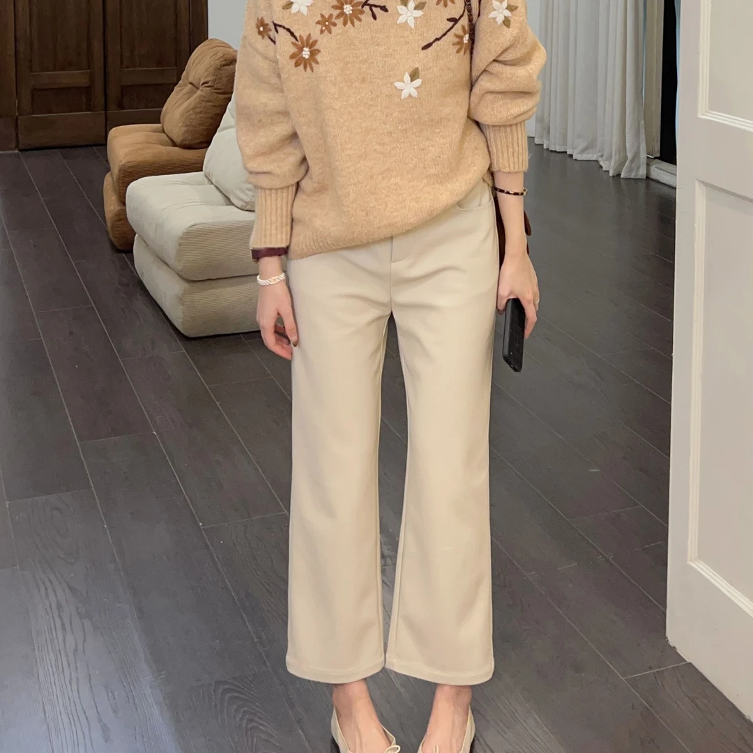 【芝士Cheese】软软好穿奶皮裤 冬天的模气质pu软皮九分直筒裤