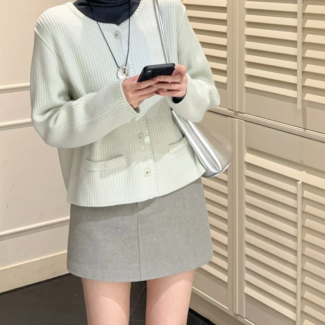 【芝士Cheese】云雾松林 韩系节约毛呢西装裙百搭纯色a字时尚半身裙