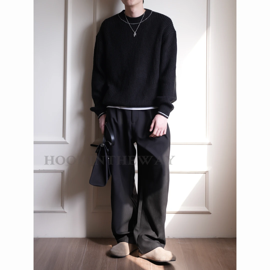 HOOK PRA系列羊毛休闲宽松圆领简约秋冬设计感缝线三角标毛衣