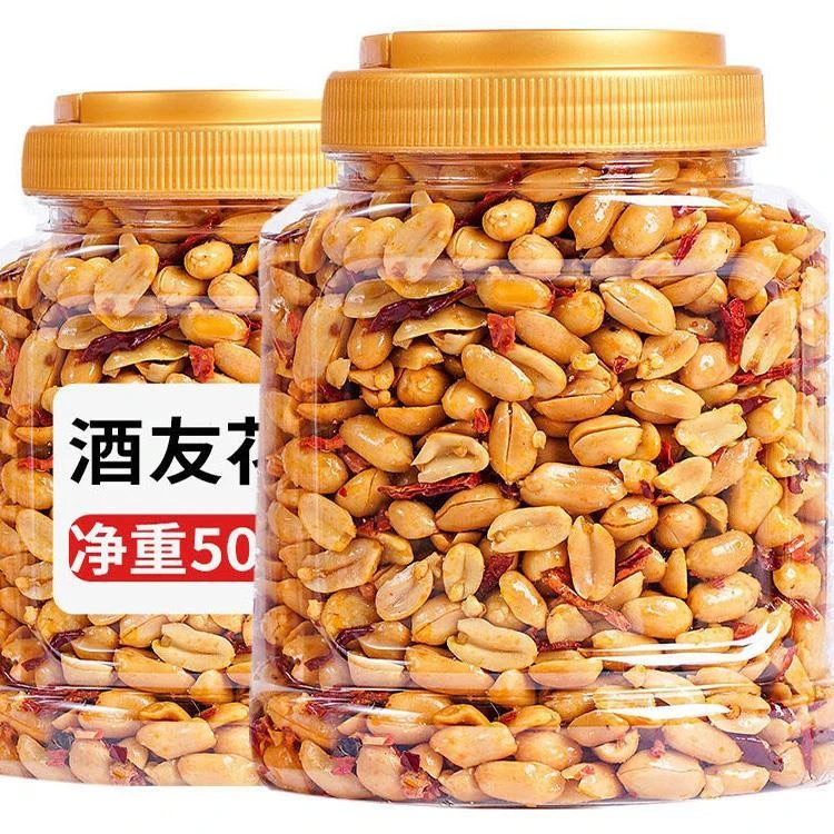 酒友花生250g/1000g罐装下酒菜香辣油炸花生米年货批发零食小吃