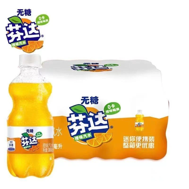无糖芬达零卡300ml*12瓶整箱橙味汽水饮料0糖0脂0卡可口可乐饮品
