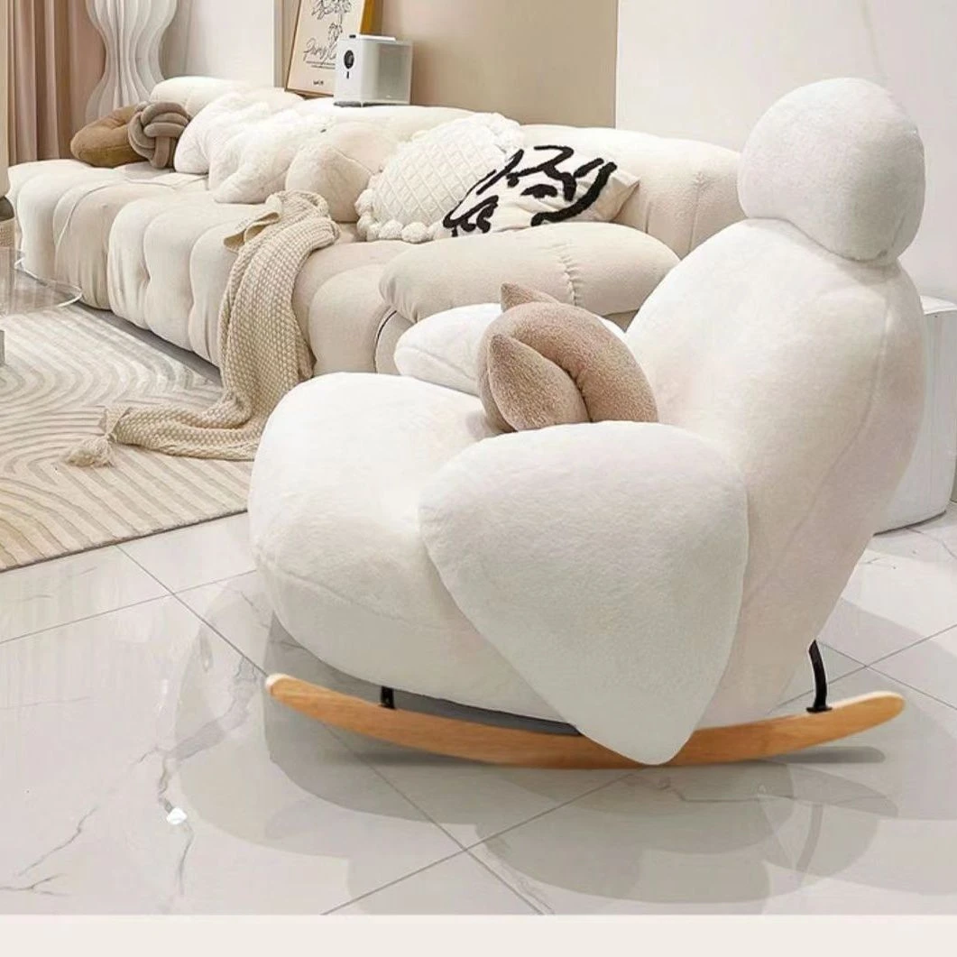 大白摇摇椅网红奶油风躺椅阳台小户型休闲单人沙发羊羔绒懒人摇椅