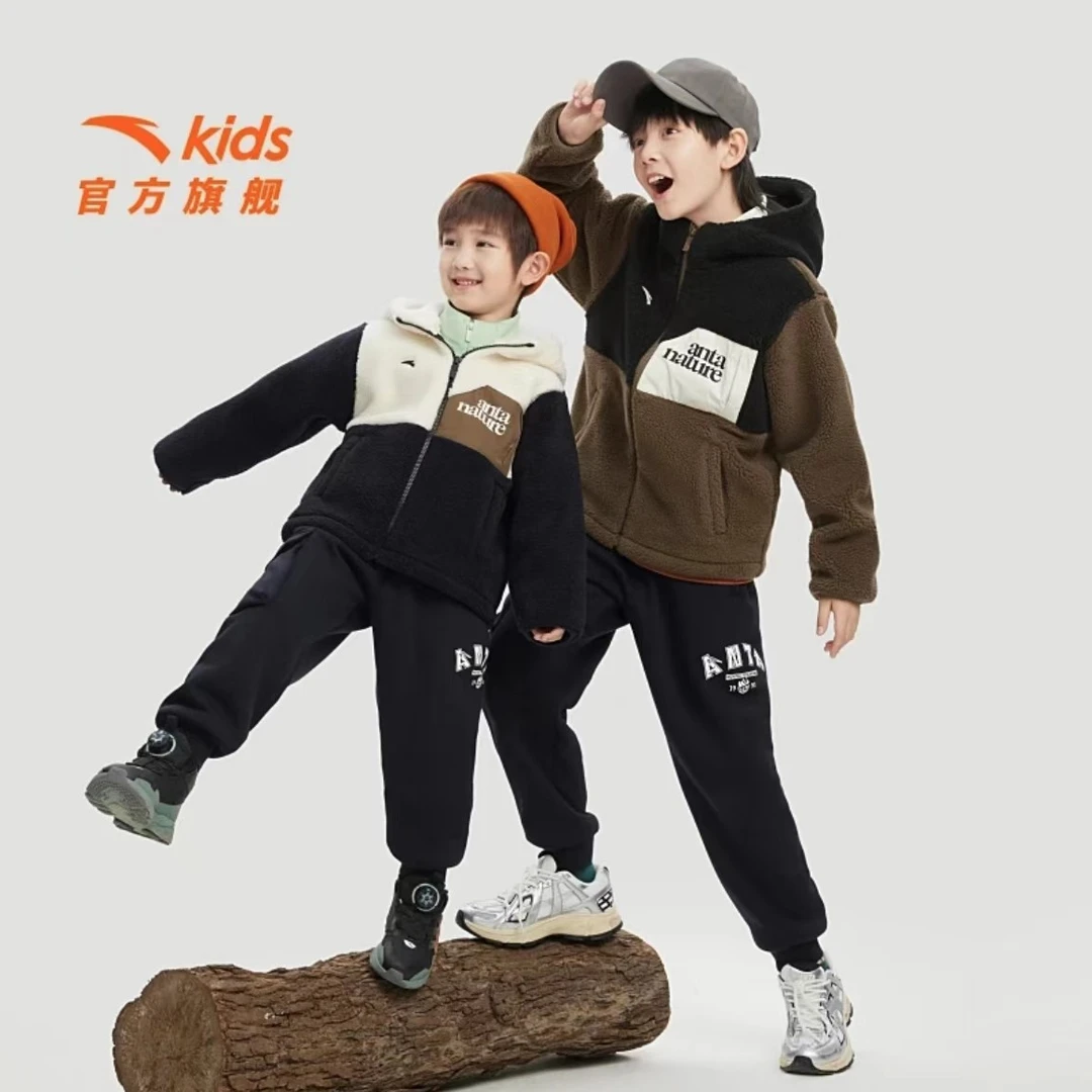安踏儿童男童羊羔绒外套2025冬季新款舒适保暖御寒青少年厚外套P
