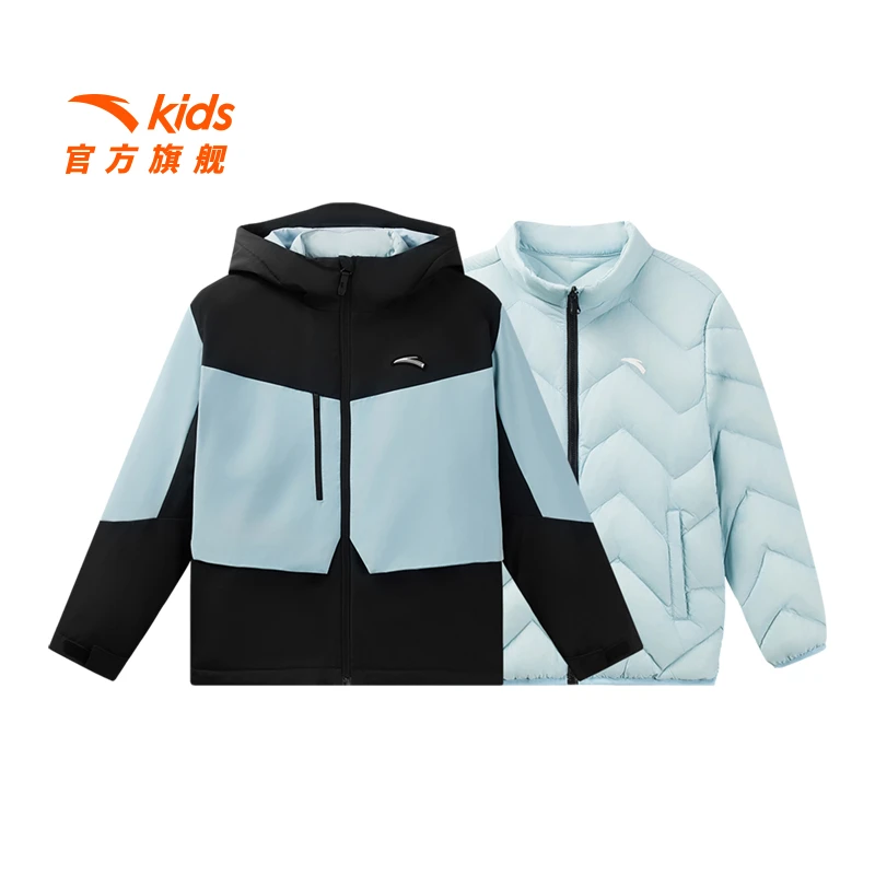 安踏儿童男大童两件套上衣2025冬季新款舒适保暖青少年四防羽绒服