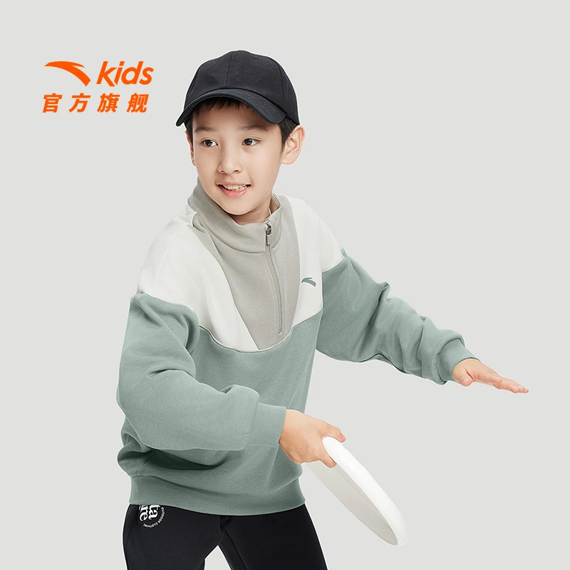 安踏儿童男女大童套头衫2025冬季款舒适保暖青少年防寒加绒卫衣H