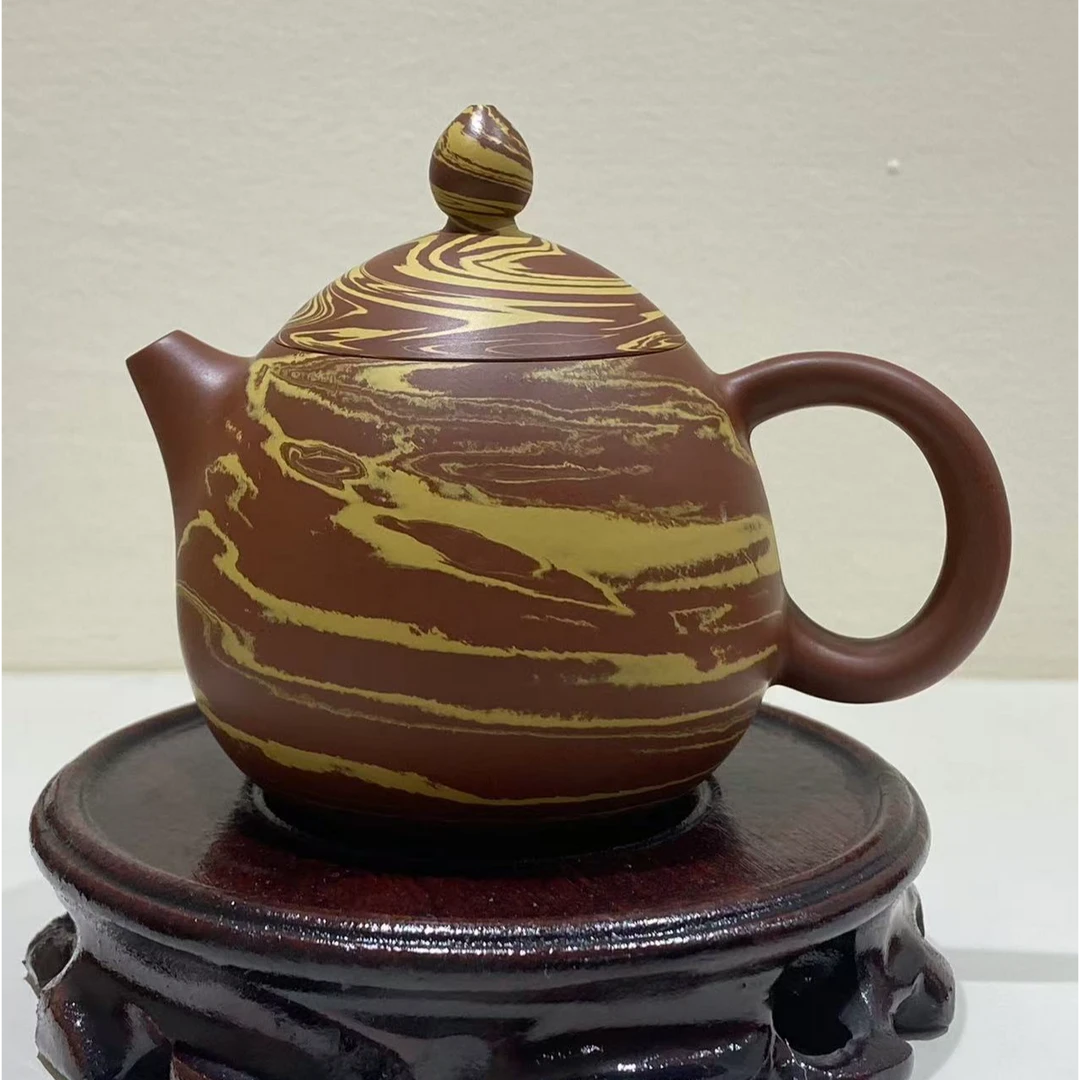 围炉煮茶红泥水平壶手拉壶朱泥壶全手工绞泥龙蛋120CC泡茶壶茶具