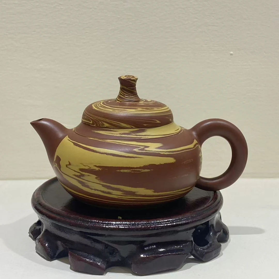 潮州朱泥胶泥工艺章锐波亲工陶瓷水平壶胶泥瓜壶泡茶壶茶具