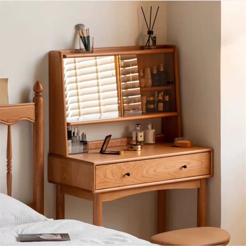 程先生家具实木化妆桌小户型卧室小型复古樱桃木多功能收纳梳妆台