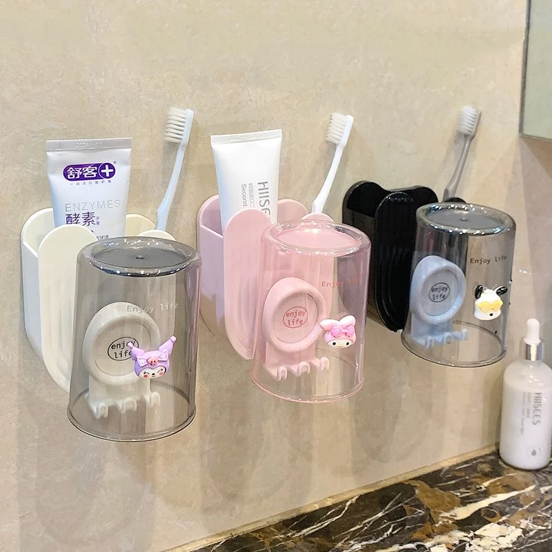 家用情侣电动牙刷架漱口杯卫生间厕所女壁挂置物架牙膏杯子收纳架