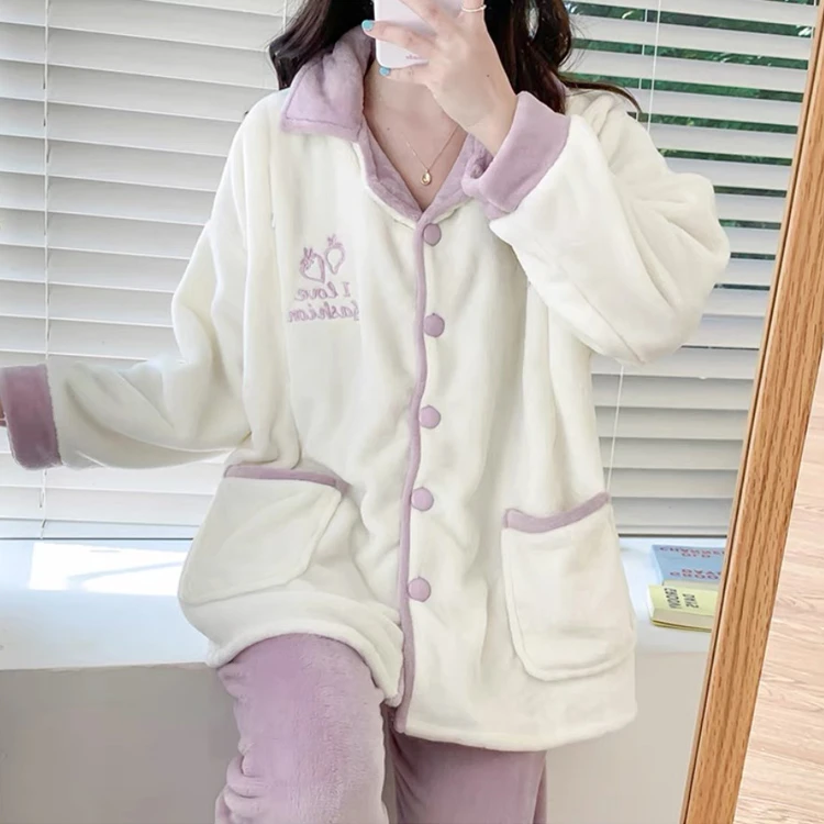 【秋冬BB绒】月子服秋冬加厚孕妇哺乳衣产后珊瑚绒大码产妇喂奶套装