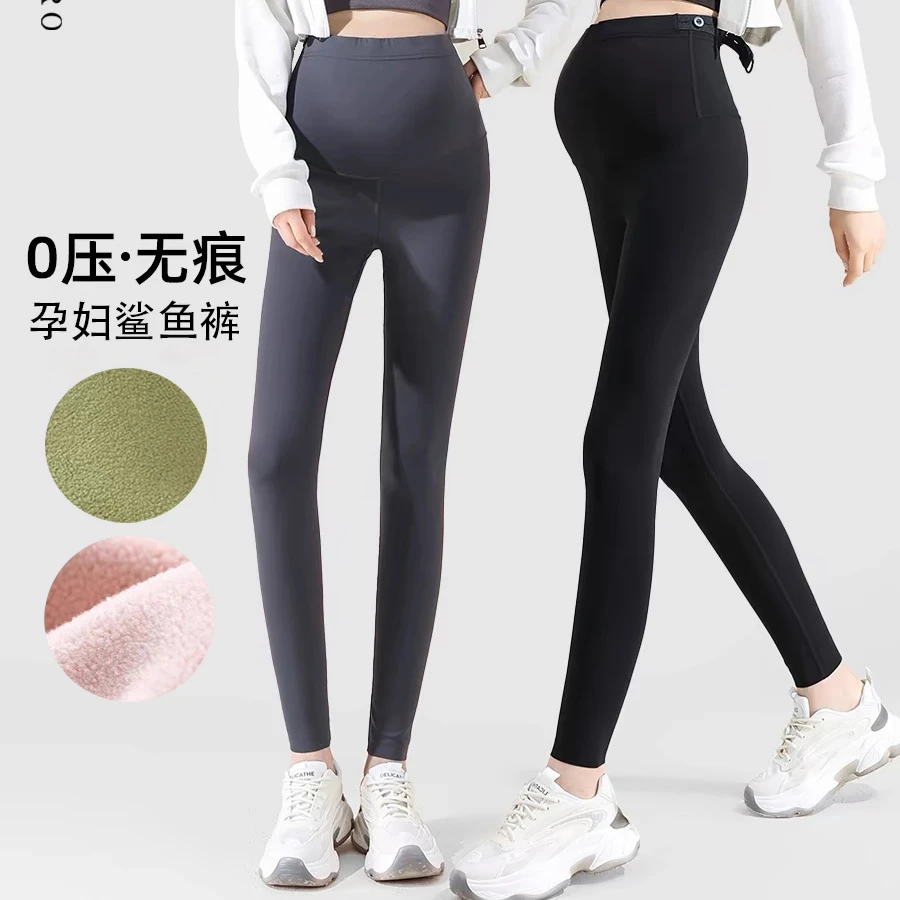 【蜂窝腰】2024加绒孕妇鲨鱼裤打底裤时尚外穿春秋冬瑜伽芭比长裤子
