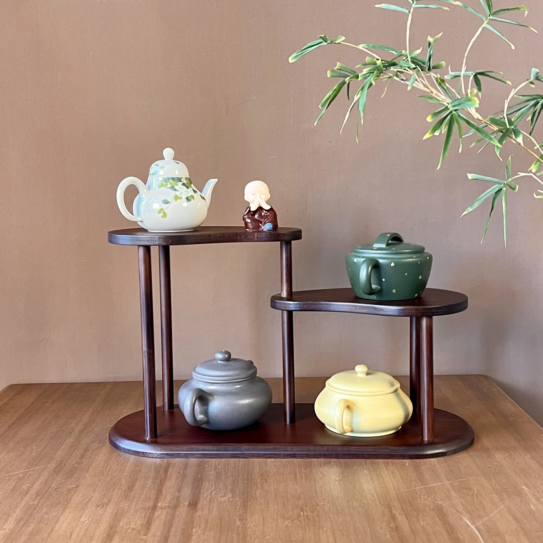 品竹匠登云楠竹茶桌收纳架手工壶杯架博古置物架