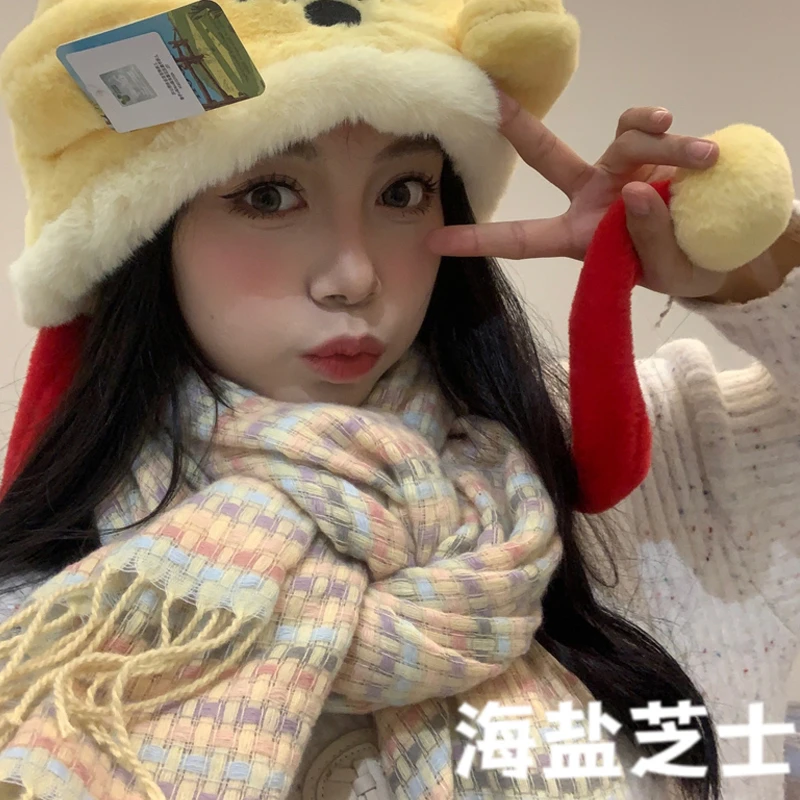 围巾女冬季女款爆款2023新款围脖毛线女秋冬针织韩系彩虹围脖冬天
