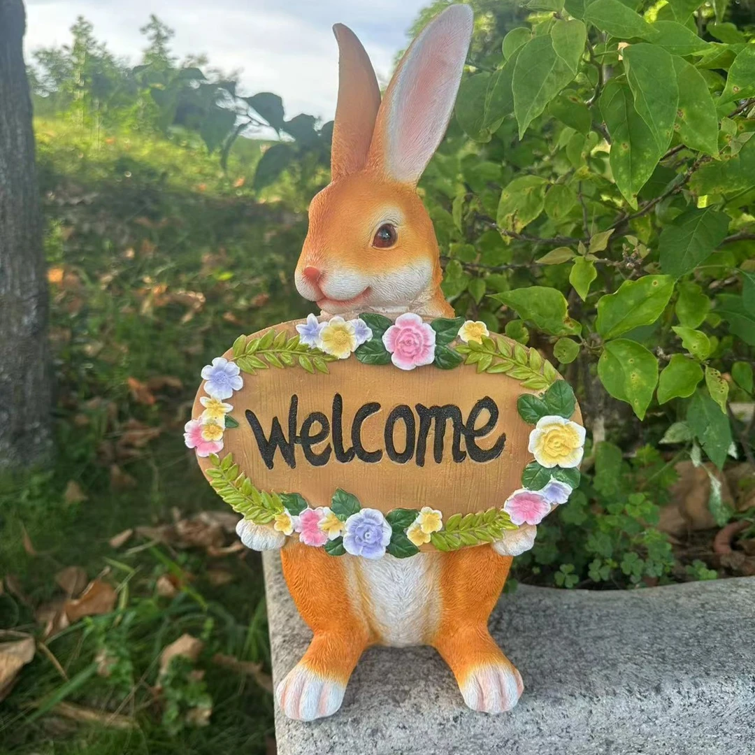 仿真动物兔子欢迎牌摆件户外别墅庭院花园玄关阳台可爱创意饰品