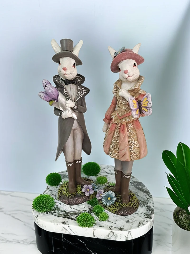 玄关摆件 客厅摆件 花园摆件 树脂轻奢欧式情侣兔子一对
