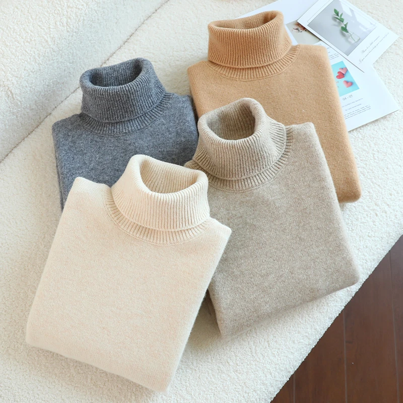 100%纯羊毛衫儿童加厚加绒宽松高领毛衣女宝宝中大童针织打底衫