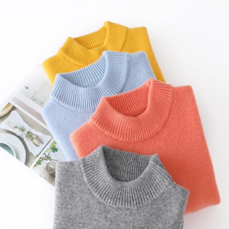儿童半高领羊毛衫男童套头毛衣女童纯色中大童针织打底衫秋冬
