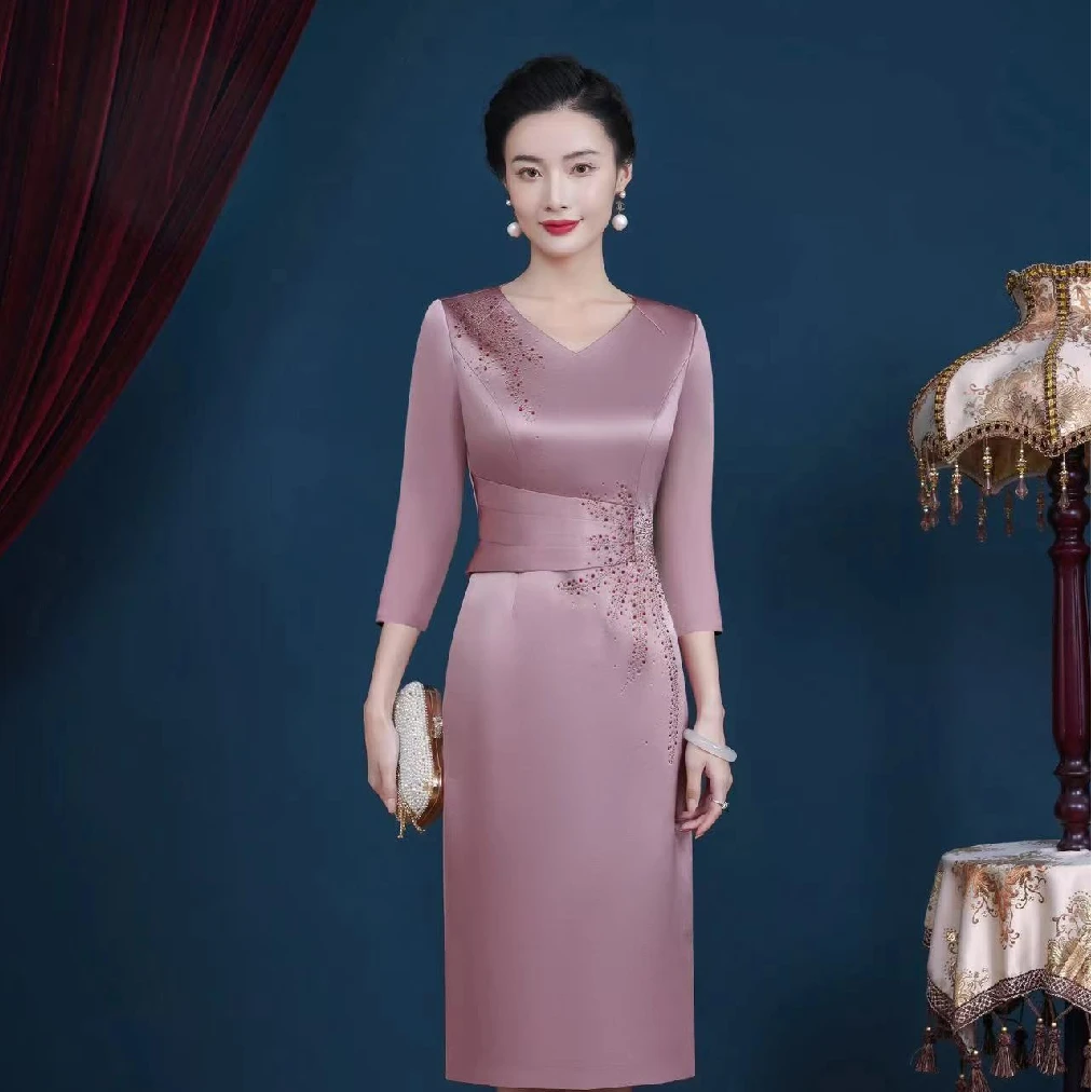 5352喜婆婆装高端旗袍婚礼妈妈礼服高贵丈母娘喜服连衣裙平时可穿