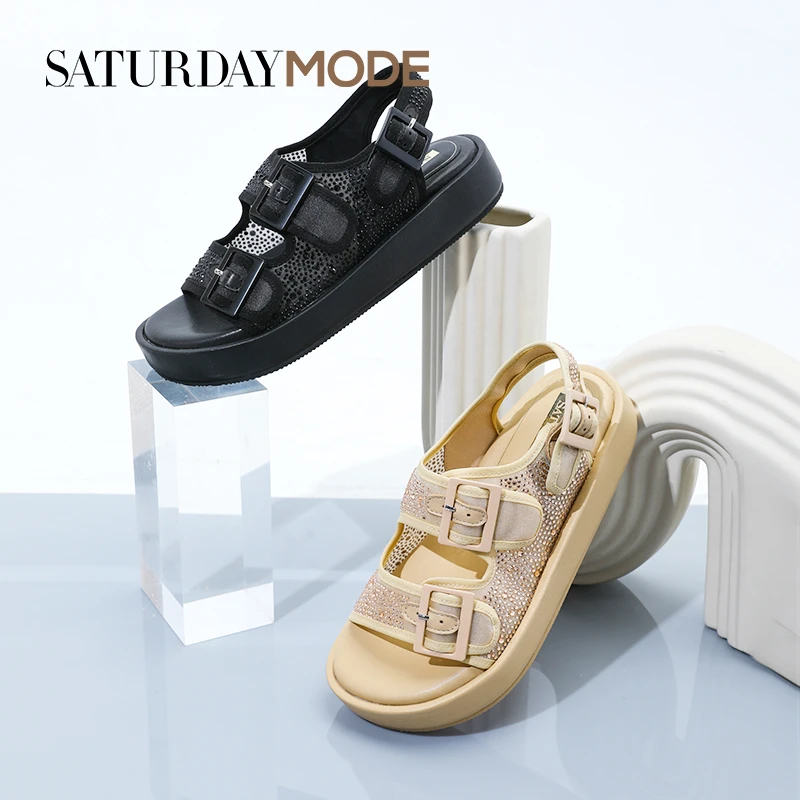 SATURDAYMODE夏季透气防滑外穿时尚纱网厚底凉鞋MD12115033