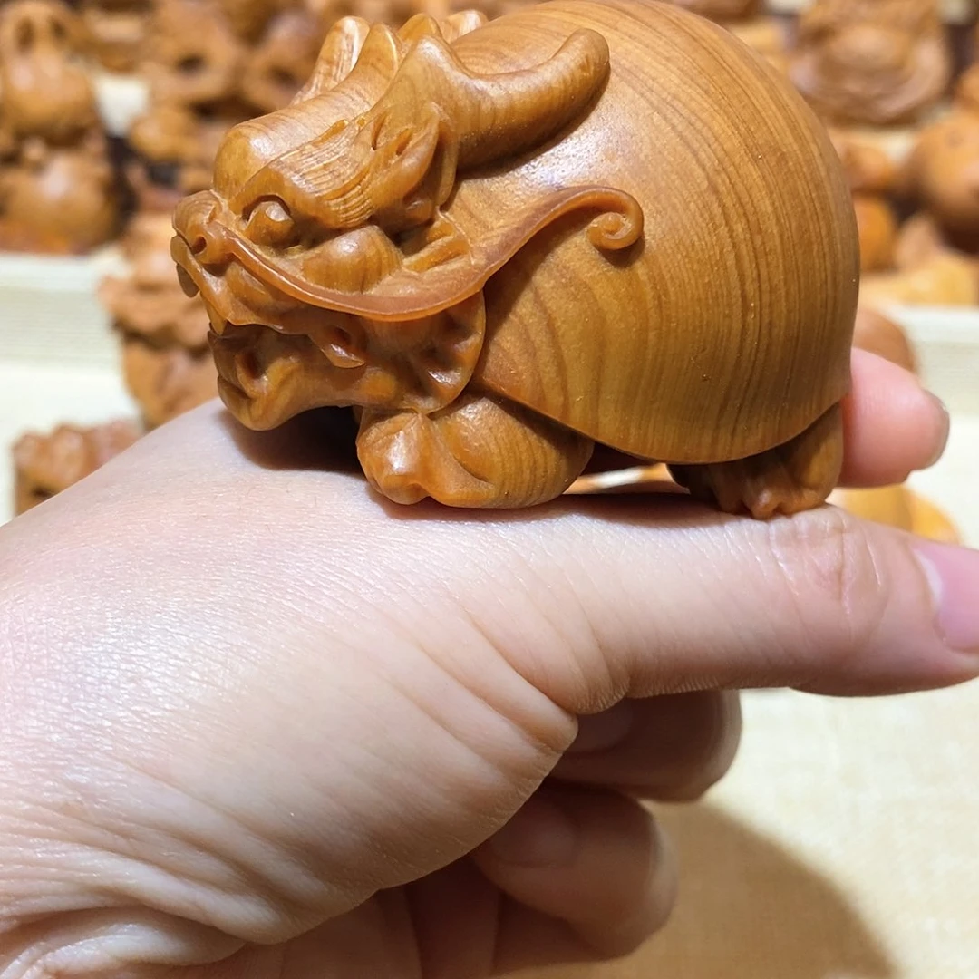 木小***奈崖柏手把件，龙龟