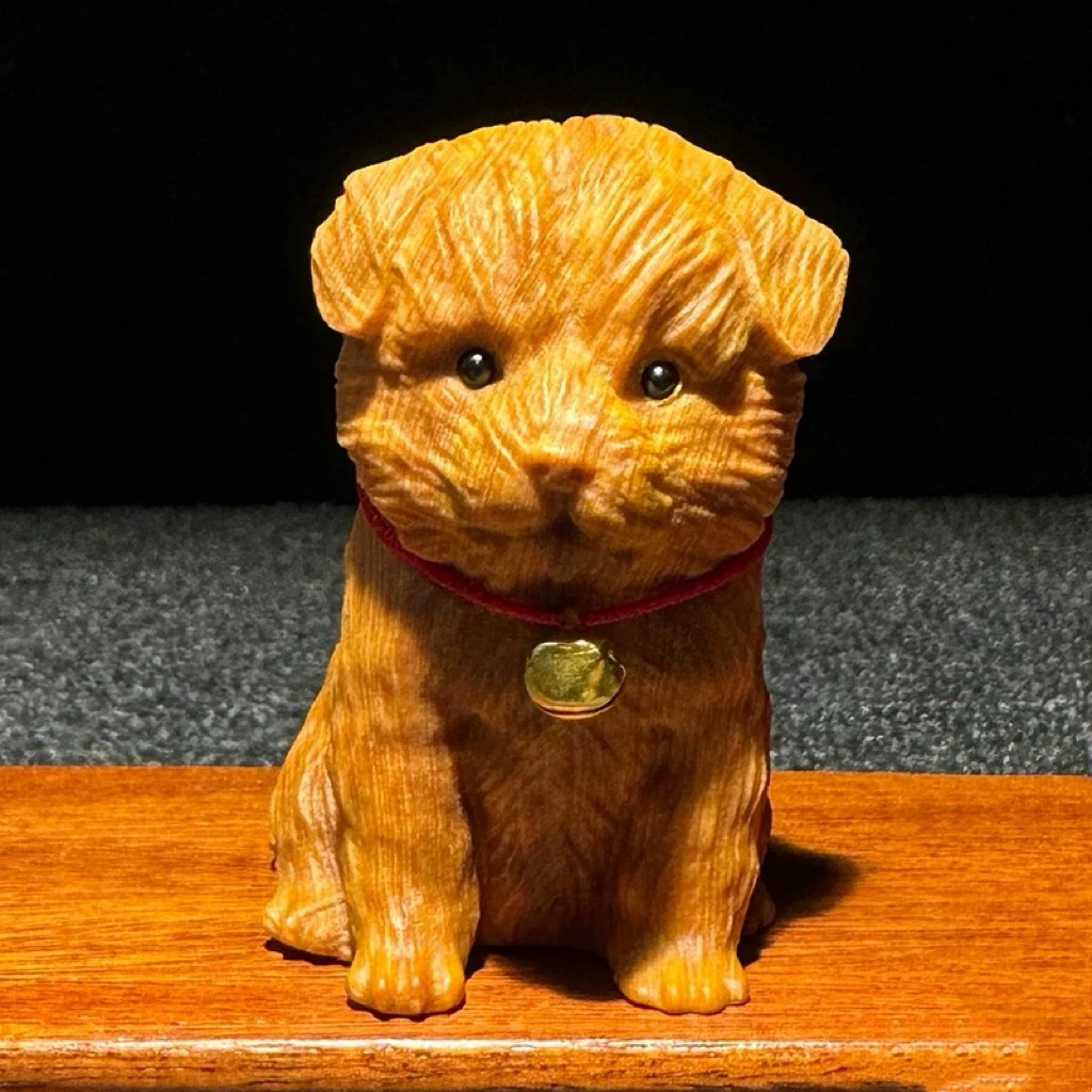 太行崖柏陈化料小狗手把件木雕12生肖可爱动物田园犬旺财文玩摆件