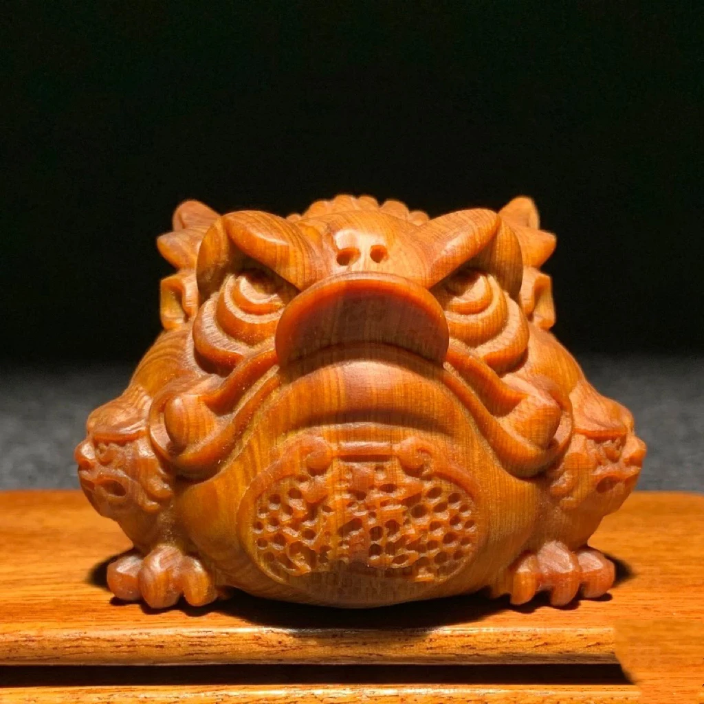 太行崖柏陈化料三足霸王七星金蟾手把件木雕文玩车摆件工艺装饰品