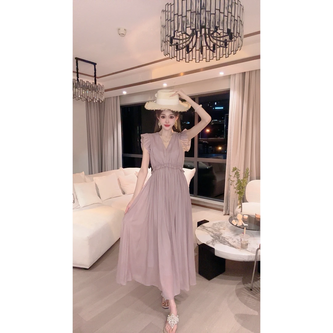 TORY MAUREEN2024设计师小众连衣裙飞飞袖现货爆款长款仙女裙气质