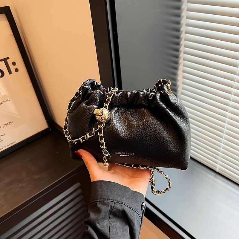 女包单肩斜挎链条包手机包钱包轻便百搭简约时尚小包包褶皱云朵包