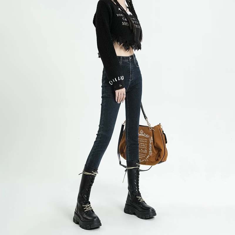 【断码捡漏】709高腰黑色牛仔裤女春秋装紧身小脚裤弹力显瘦铅笔裤