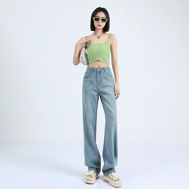 高腰夏季阔腿牛仔裤女春夏2024新款显瘦百搭垂感复古直筒拖地裤子