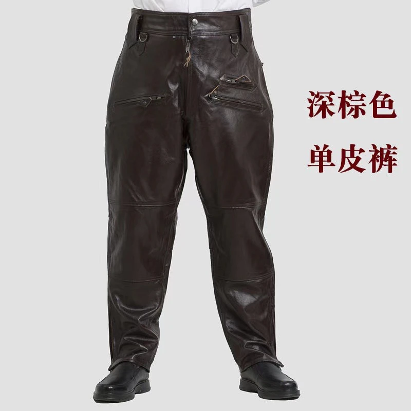 头层牛皮男士真皮马裤保暖加厚高腰直筒皮裤加棉可拆卸皮裤冬季