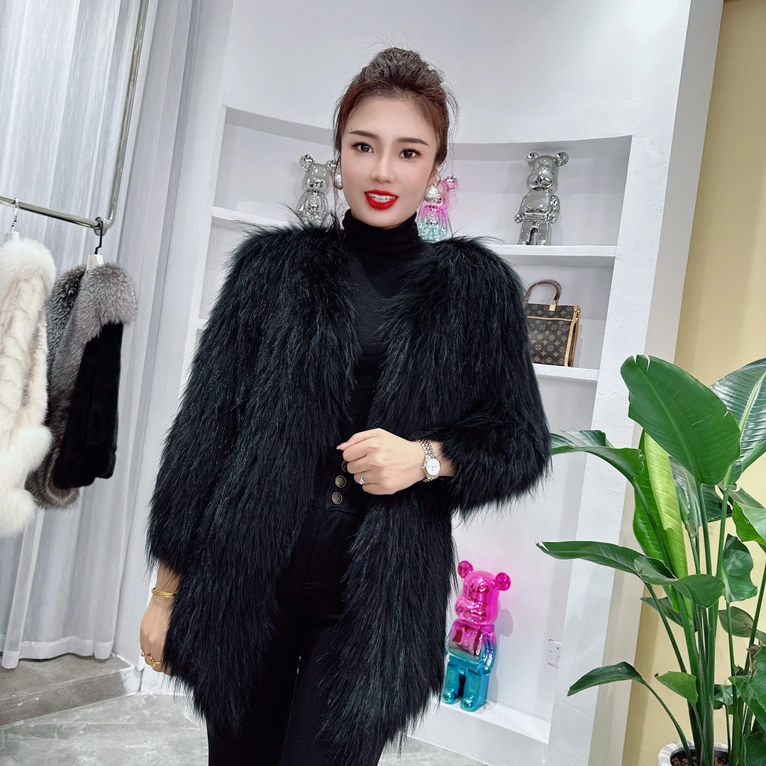 轻奢网红针织时尚重工女款百搭设计师气质貉子毛编织外套BZ1701