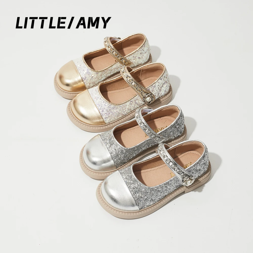 LITTLEAMY/小艾咪 新款儿童皮鞋水晶鞋洋气百搭软底浅口女童童鞋