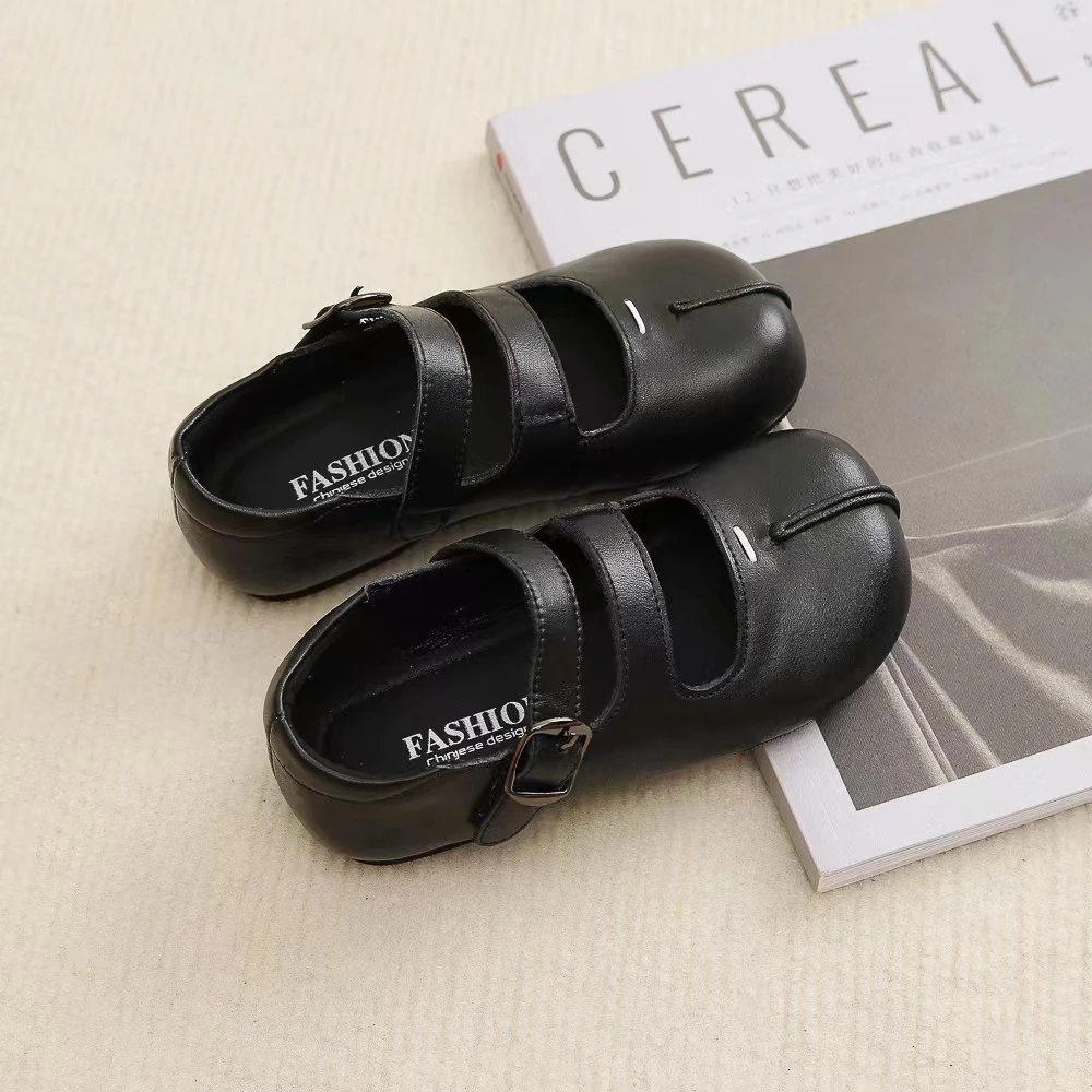 Litte amy/小艾咪  儿童韩版真皮复古软底百搭浅口女童皮靴休闲