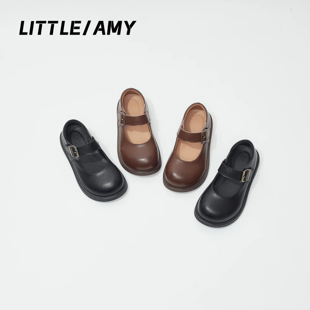 LITTLE AMY小艾咪 女童复古小皮鞋厚底舒适百搭平底儿童演出皮鞋