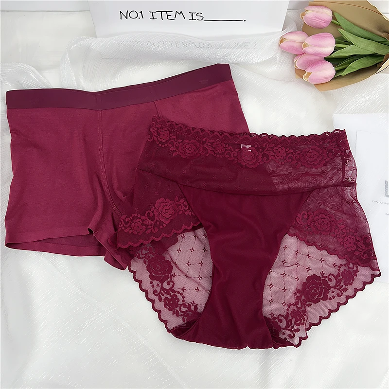本命年纯棉大红情侣内裤结婚裤蕾丝喜庆内衣套装大码胖MM200斤