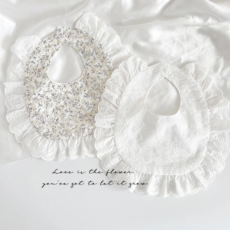 韩版婴儿防水口水巾棉质韩版花边围嘴宝宝加大U型女宝公主风围兜