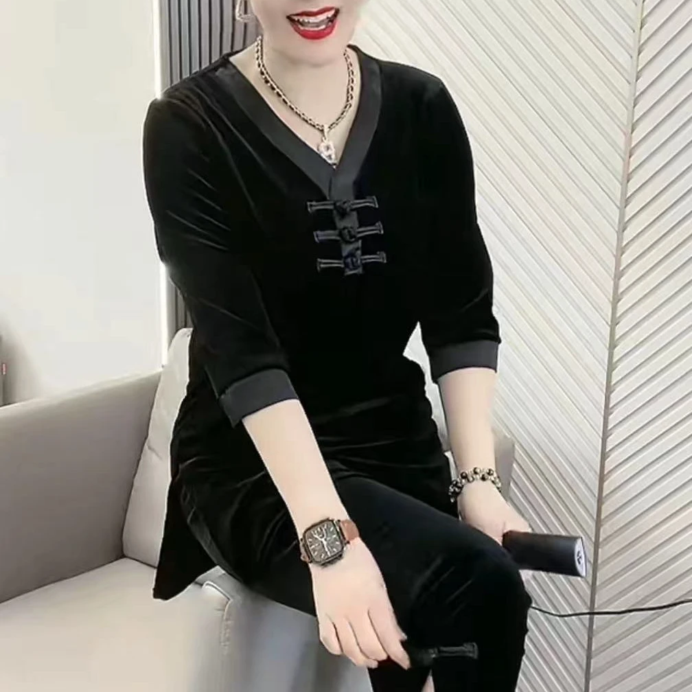 早秋新款气质显瘦中国风盘扣套装洋气复古修身时尚百搭潮两件套