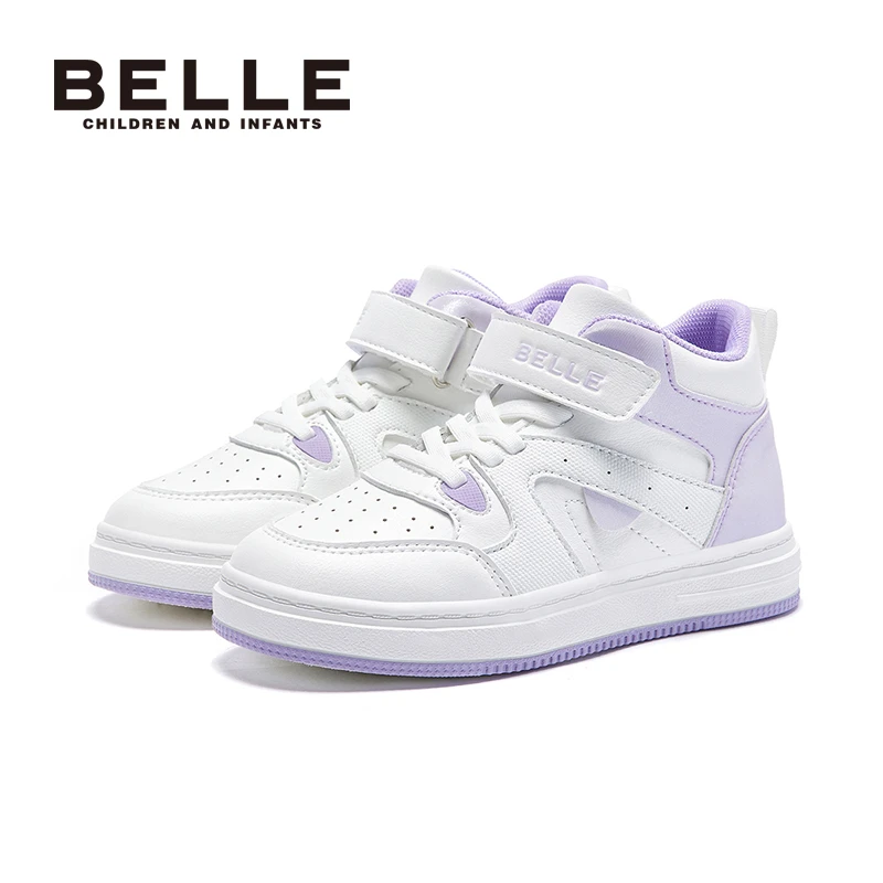BELLE/百丽童鞋春季运动百搭板鞋男童女童时尚高帮潮流板鞋BL2324