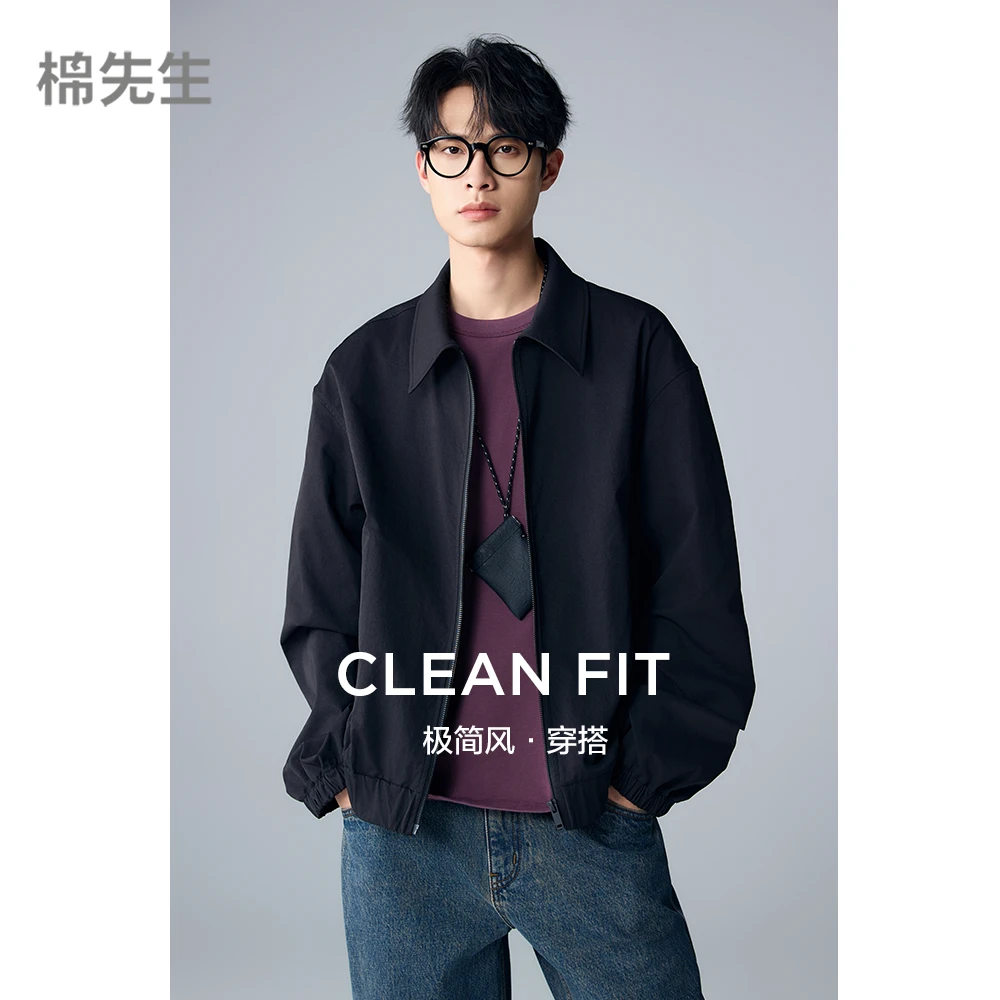 棉先生日系微宽松肌理极简中空纱翻领夹克352811007