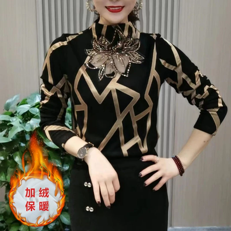 秋冬网红新款气质百搭高档长袖打底衫加绒保暖中老年大码减龄洋气