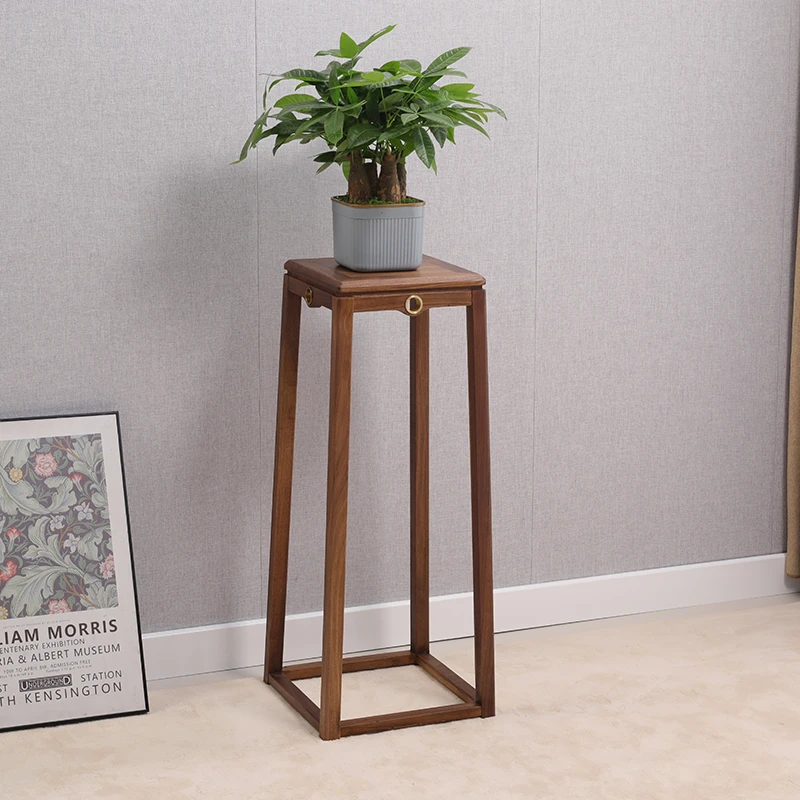 实木花架北美黑胡桃木花几双层新中式置物架客厅家用盆景落地架子