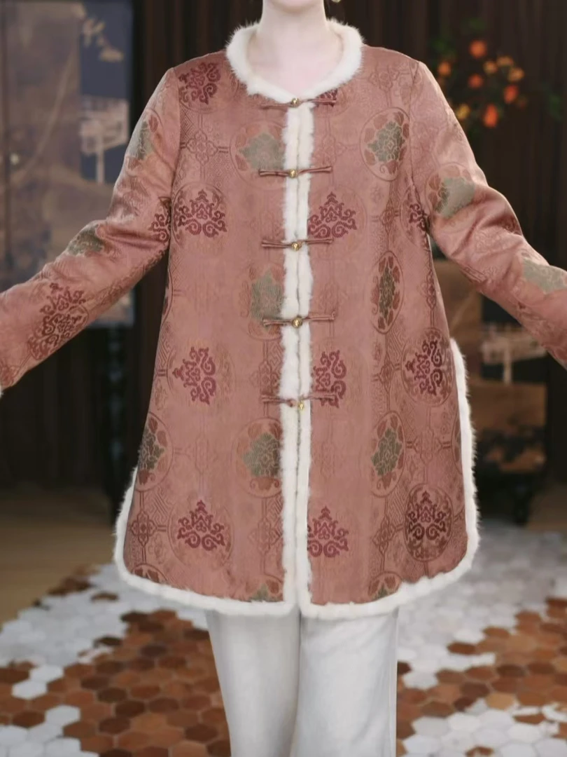 【景淙】 香云纱新中式手绘提花复古显瘦季宽松国风中长款长袖上衣