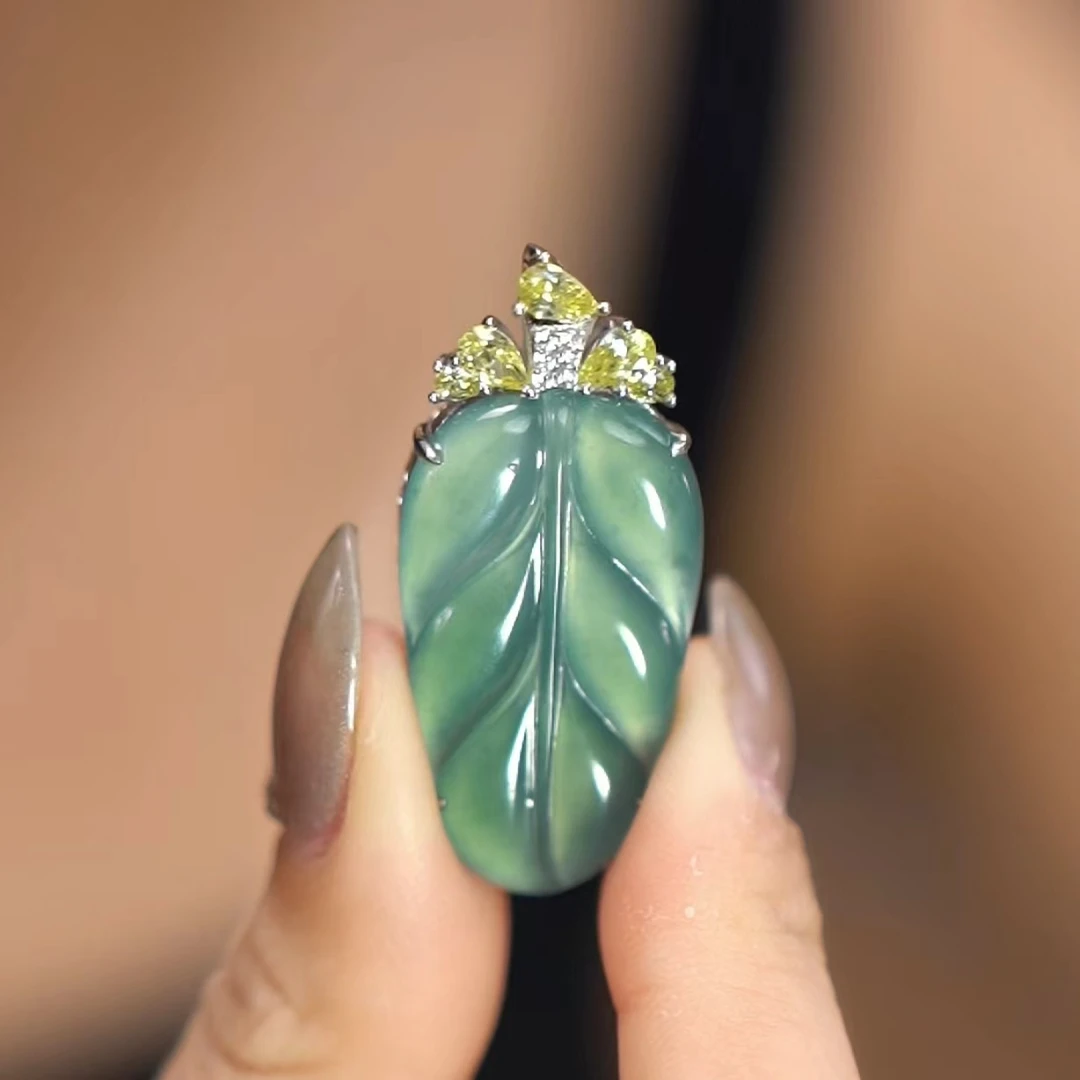 合金吊坠 【又夏】FC143 绿色A货叶子时尚精致吊坠气质精美轻奢国风